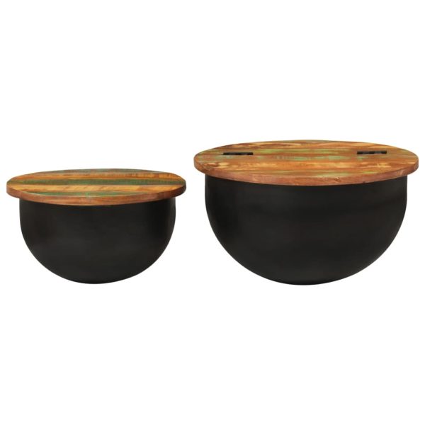 Set Tavolini Da Salotto 2 Pz Nero In Legno Massello Di Recupero - Image 4