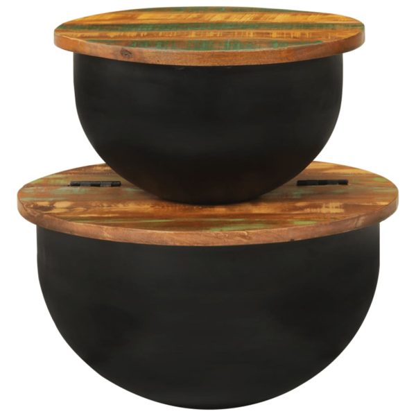 Set Tavolini Da Salotto 2 Pz Nero In Legno Massello Di Recupero - Image 5