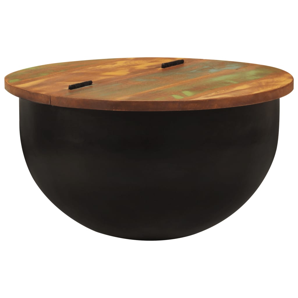 Tavolino Da Salotto Nero 50x27 Cm In Legno Massello Di Recupero