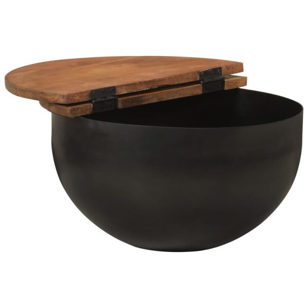 Tavolino Da Salotto Nero 50x27 Cm In Legno Massello Di Recupero - Image 3