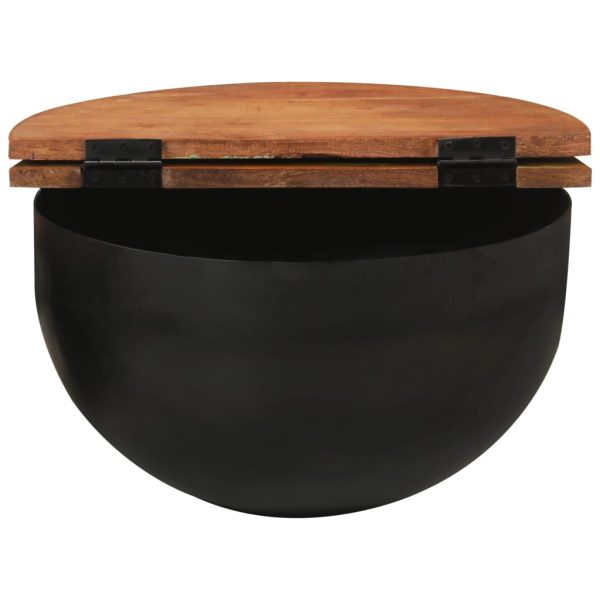 Tavolino Da Salotto Nero 50x27 Cm In Legno Massello Di Recupero - Image 4