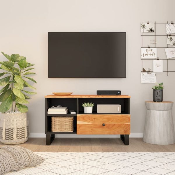 Mobile Tv 80x33x46cm Legno Massello Acacia E Legno Multistrato