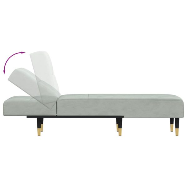 Chaise Longue In Velluto Grigio Chiaro - Image 6