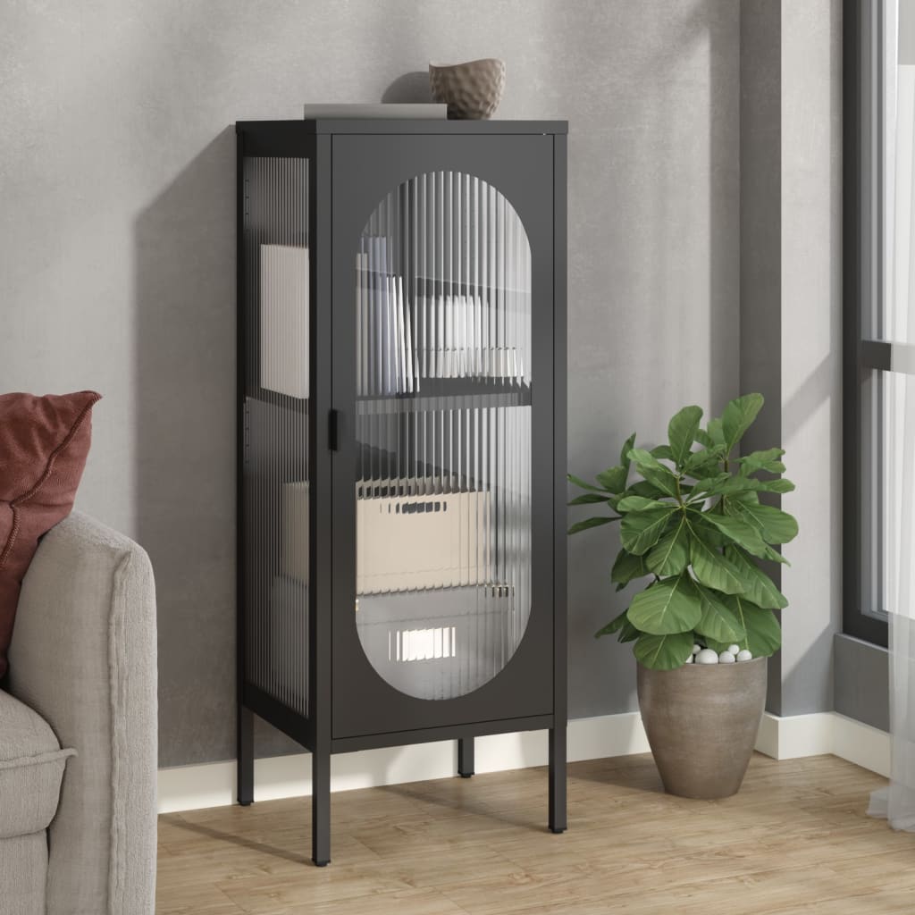 Credenza Nera 40x35x105 Cm Vetro E Acciaio