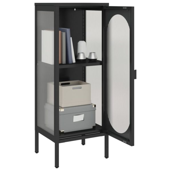 Credenza Nera 40x35x105 Cm Vetro E Acciaio - Image 5