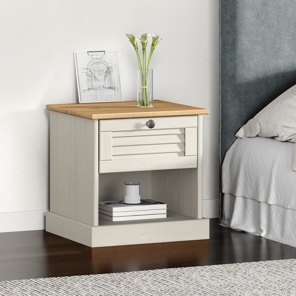 Comodino Vigo Bianco 42x35x42 Cm In Legno Massello Di Pino