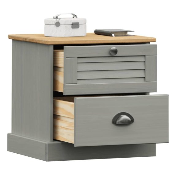 Comodino Vigo Grigio 42x35x42 Cm In Legno Massello Di Pino - Image 3