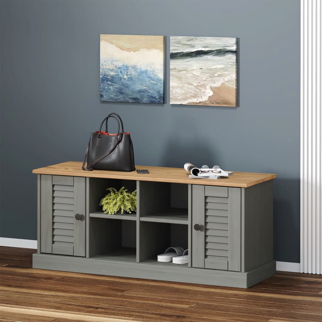 Panca Porta Scarpe Grigia Vigo 106x35x45 Cm Legno Massello Pino