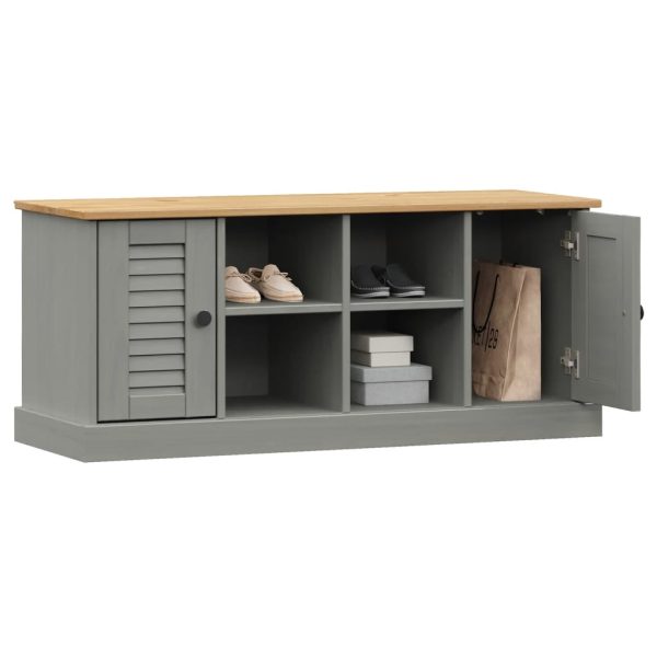 Panca Porta Scarpe Grigia Vigo 106x35x45 Cm Legno Massello Pino - Image 3