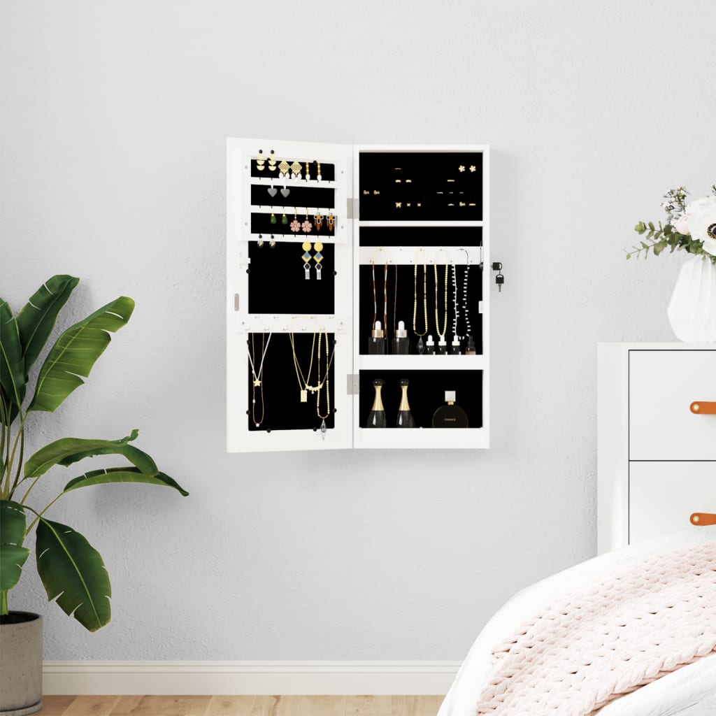 Armadio Portagioie Con Specchio A Muro Bianco 30x8,5x67 cm