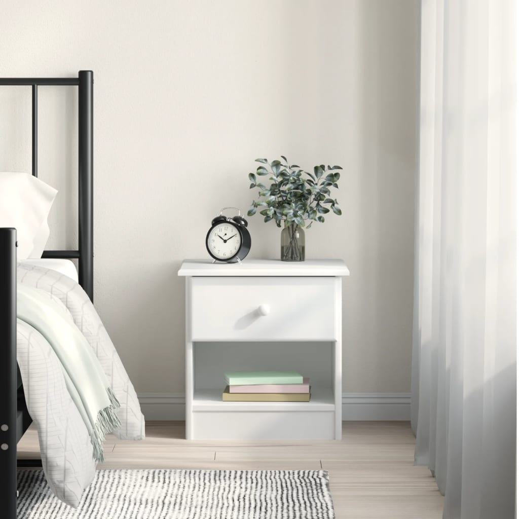 Comodino Alta Bianco 41x35x41 Cm In Legno Massello Di Pino