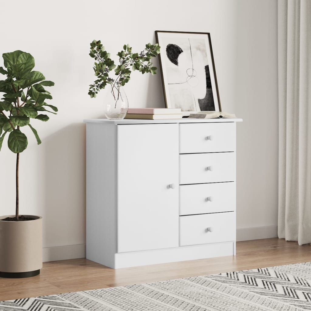 Credenza Alta Bianca 77x35x73 Cm In Legno Massello Di Pino