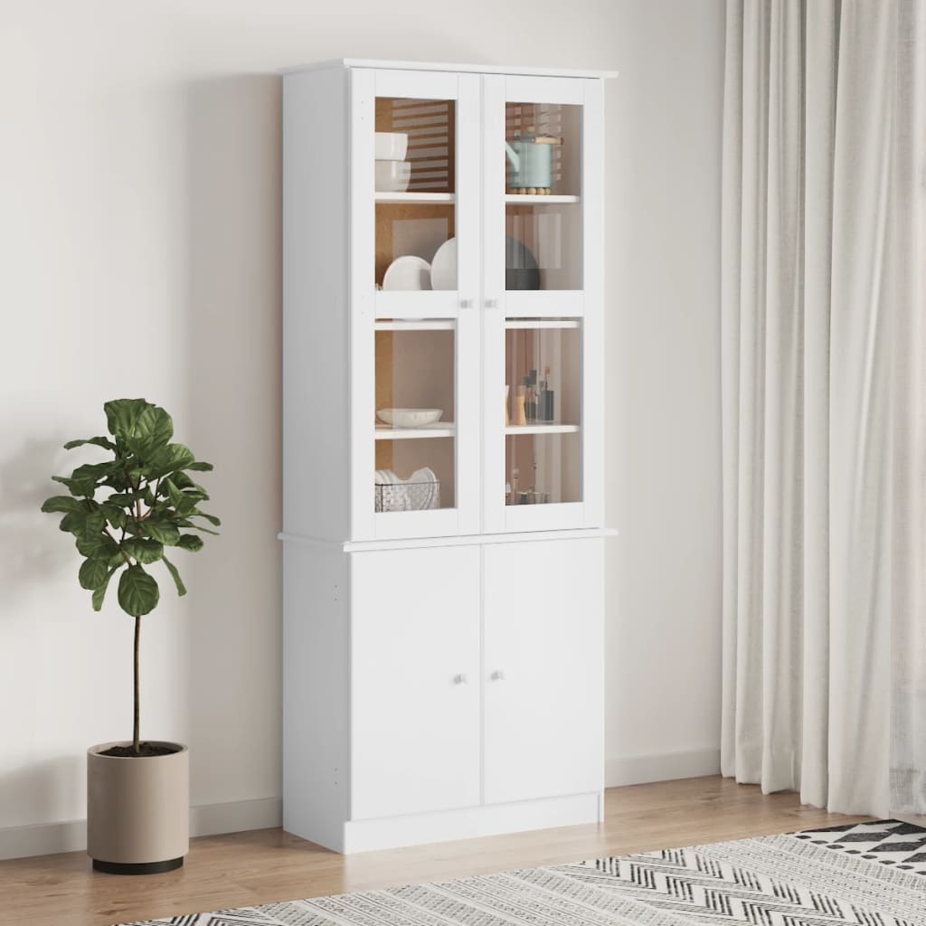 Vetrina Alta Bianca 77x35x186,5 Cm In Legno Massello Di Pino