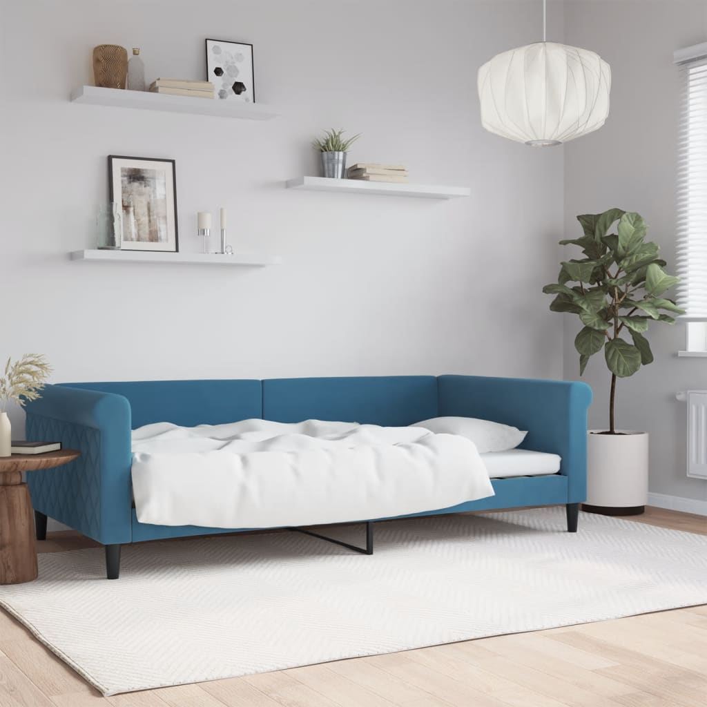 Letto Da Giorno Blu 100x200 Cm In Velluto