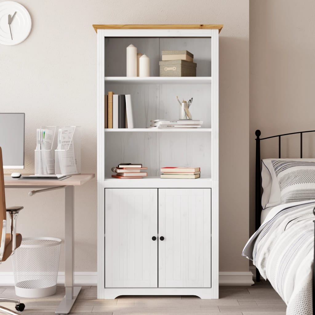Libreria Bodo 82x40x173 Cm Legno Massello Pino Bianco E Marrone