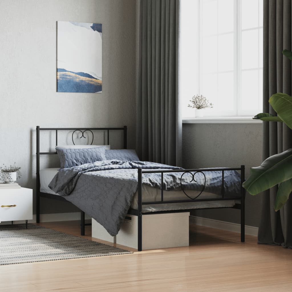 Giroletto Con Testiera E Pediera Metallo Nero 90x190 cm