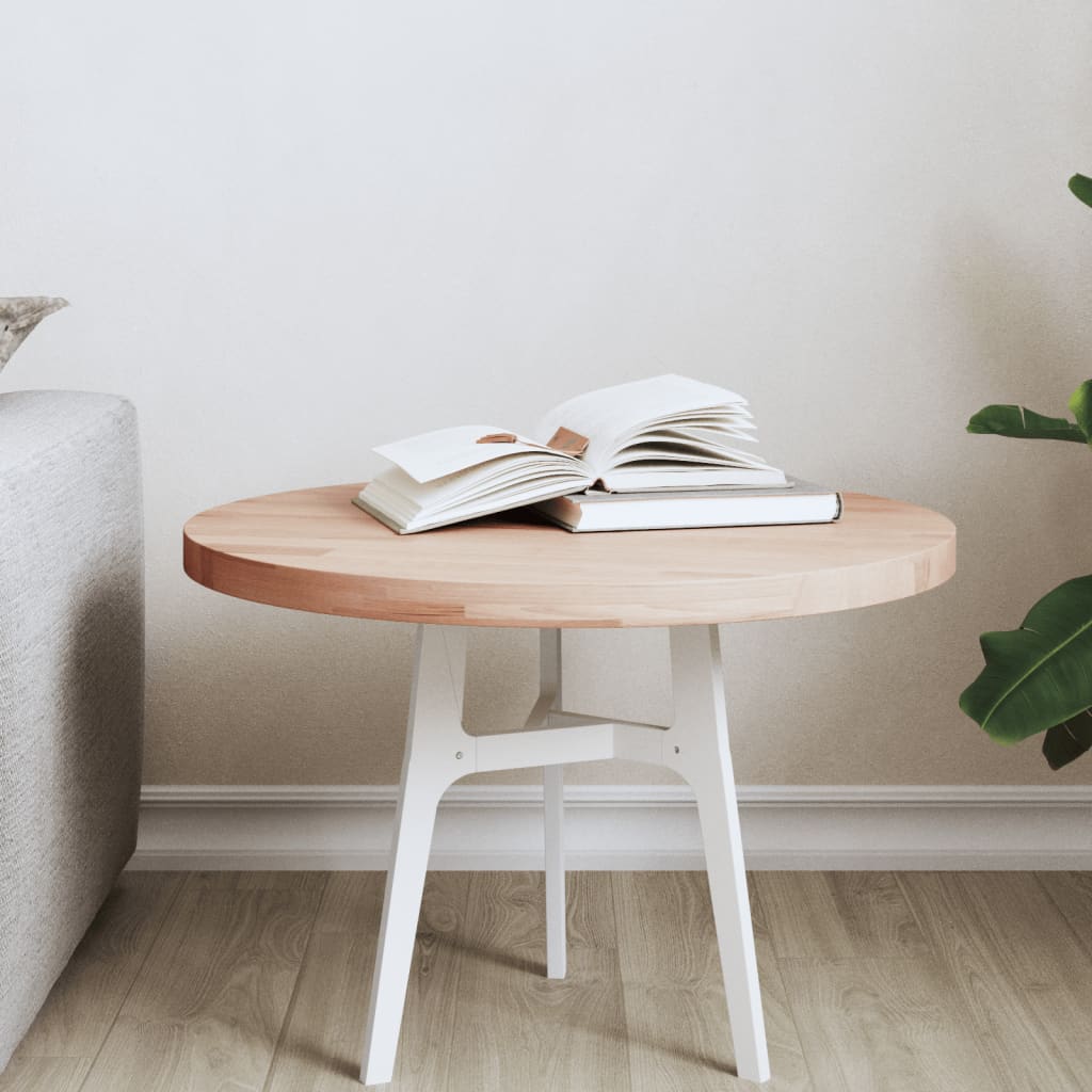 Piano Per Tavolo Ø50x2,5 Cm Rotondo In Legno Massello Di Faggio