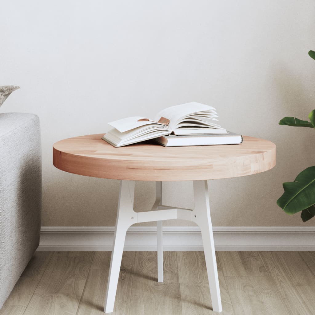 Piano Per Tavolo Ø50x4 Cm Rotondo In Legno Massello Di Faggio