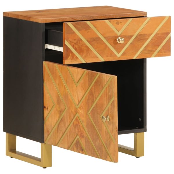 Comodino Marrone Nero 50x33x60 Cm In Legno Massello Di Mango - Image 3