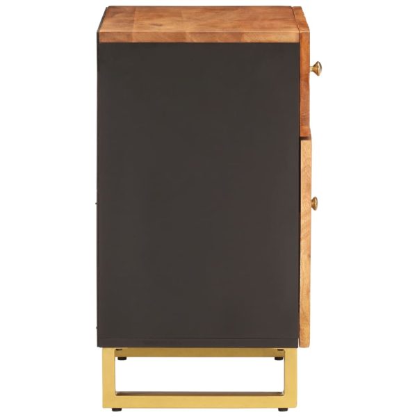 Comodino Marrone Nero 50x33x60 Cm In Legno Massello Di Mango - Image 5