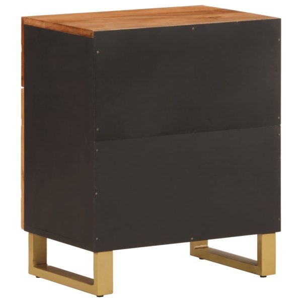 Comodino Marrone Nero 50x33x60 Cm In Legno Massello Di Mango - Image 6