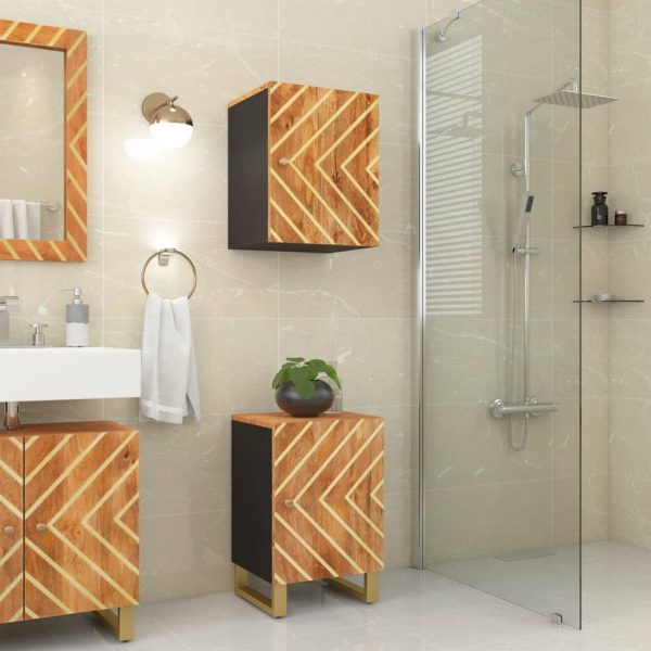Mobiletto Da Bagno Marrone E Nero 38x33,5x58 Cm Legno Di Mango - Image 2