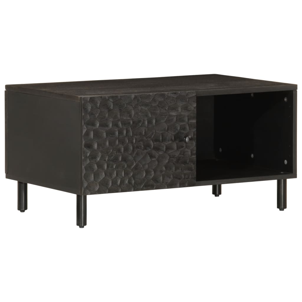 Tavolino Da Salotto Nero 80x50x40 Cm In Legno Massello Di Mango