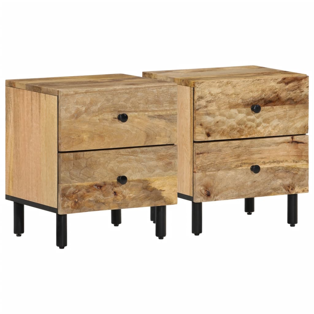 Comodini 2pz 40x33x46 Cm In Legno Massello Di Mango