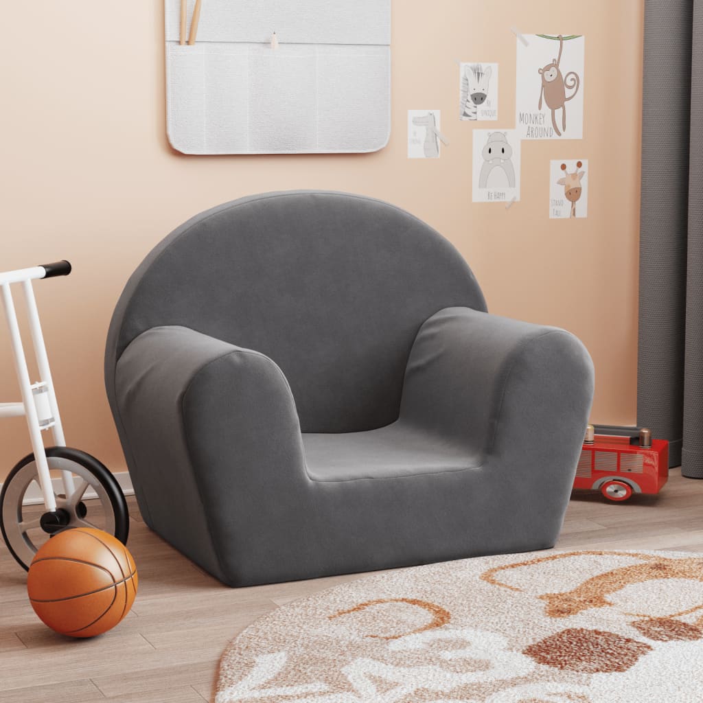 Divano Per Bambini Antracite In Morbido Peluche