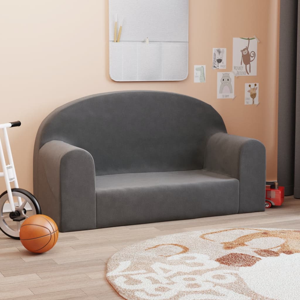 Divano Per Bambini A 2 Posti Antracite In Morbido Peluche