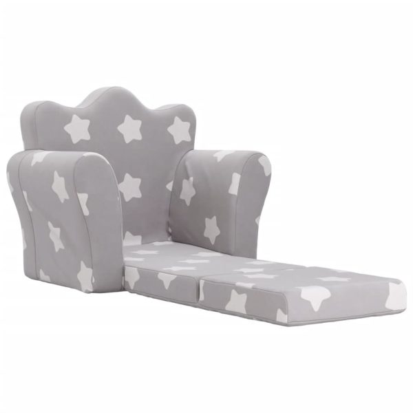 Divano Letto Bambini Grigio Chiaro Con Stelle Morbido Peluche - Image 4