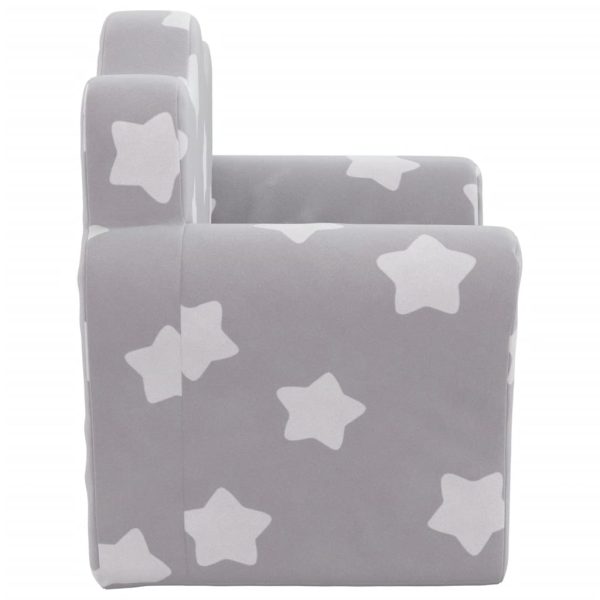 Divano Letto Bambini Grigio Chiaro Con Stelle Morbido Peluche - Image 5