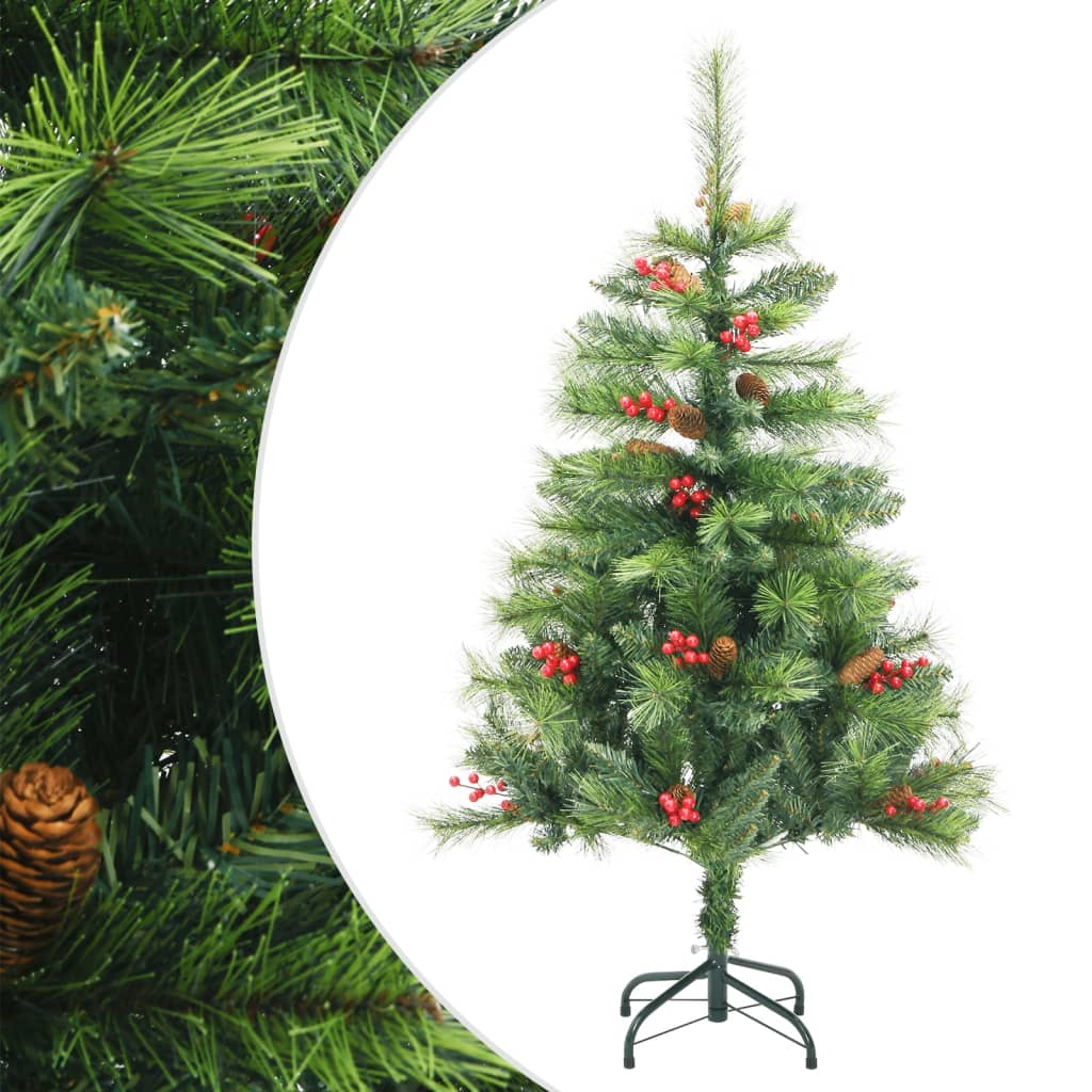 Albero Natale Artificiale Incernierato Con Pigne E Bacche 150cm