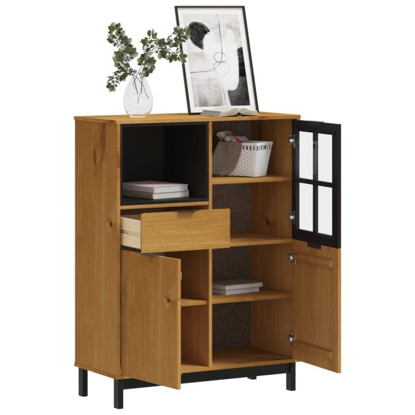 Credenza Con Anta In Vetro Flam 92x40x122,5 Cm In Legno Di Pino - Image 3
