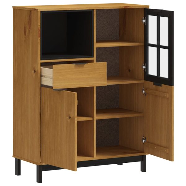 Credenza Con Anta In Vetro Flam 92x40x122,5 Cm In Legno Di Pino - Image 4
