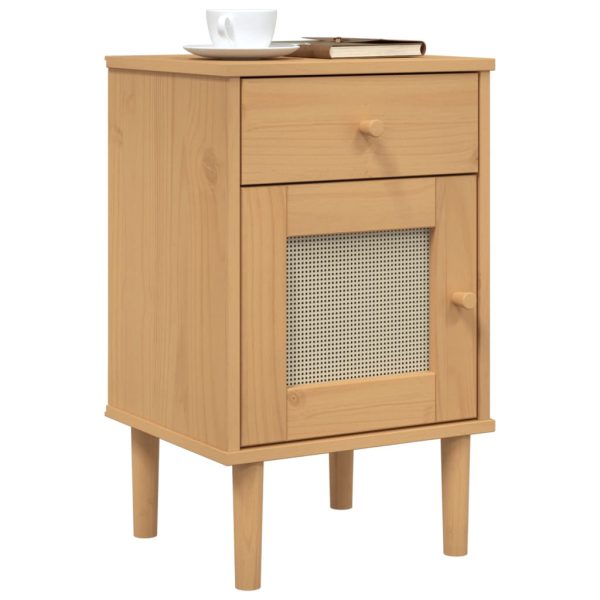 Comodino Senja Aspetto Rattan Marrone 40x35x65 Cm In Legno Pino - Image 3