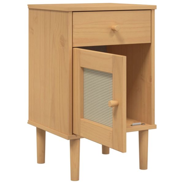 Comodino Senja Aspetto Rattan Marrone 40x35x65 Cm In Legno Pino - Image 5