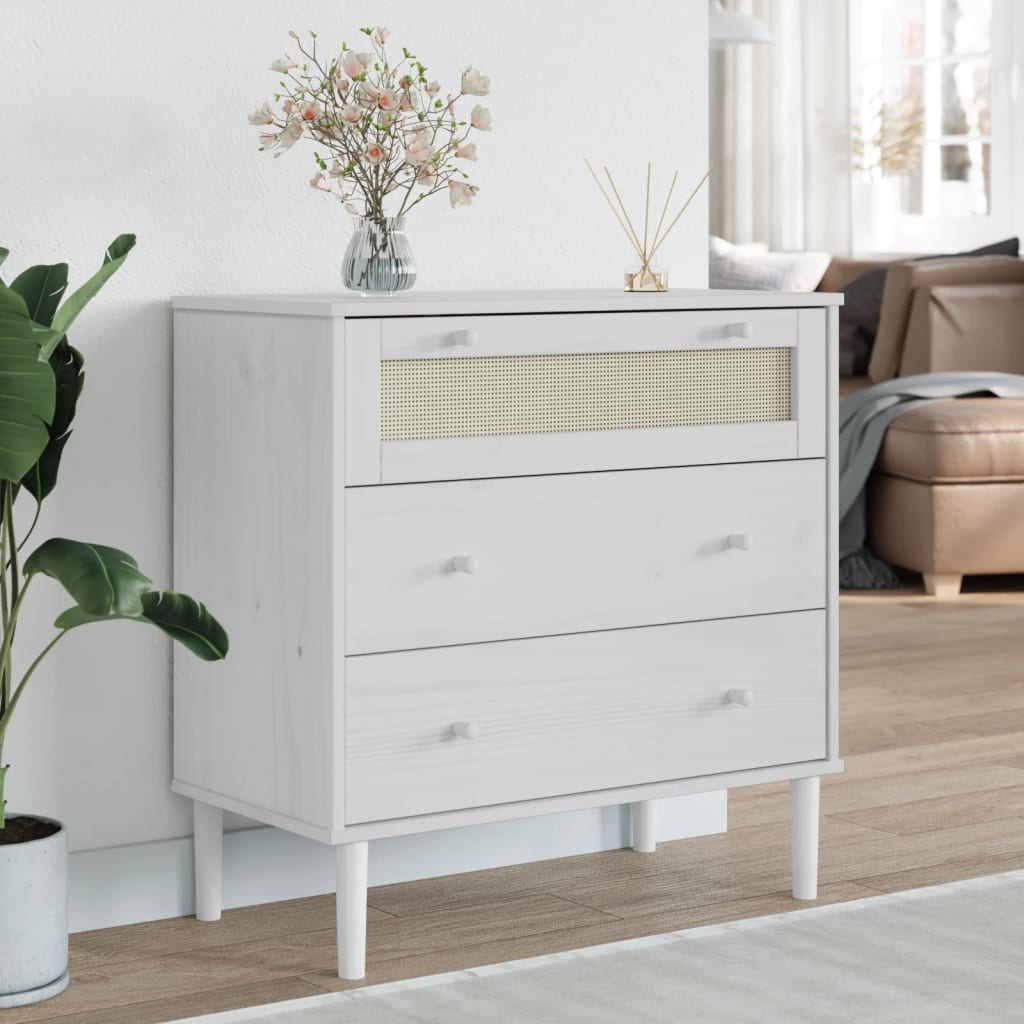 Cassettiera Senja Aspetto Rattan Bianca 80x40x80 Cm Legno Pino