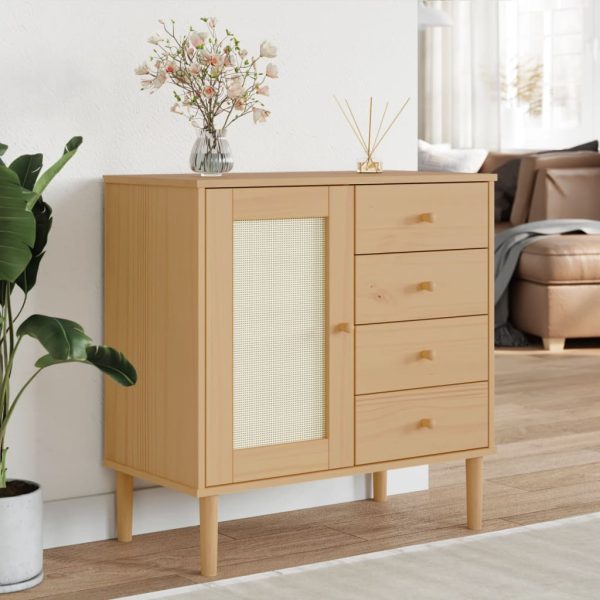 Credenza Senja Aspetto Rattan Marrone 80x40x80 Cm Massello Pino