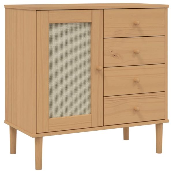 Credenza Senja Aspetto Rattan Marrone 80x40x80 Cm Massello Pino - Image 2
