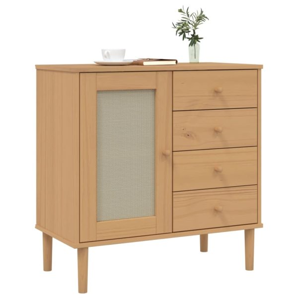 Credenza Senja Aspetto Rattan Marrone 80x40x80 Cm Massello Pino - Image 3