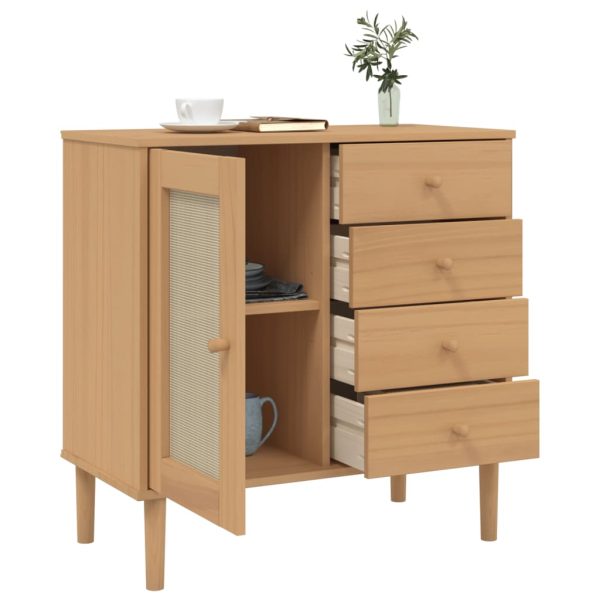 Credenza Senja Aspetto Rattan Marrone 80x40x80 Cm Massello Pino - Image 4