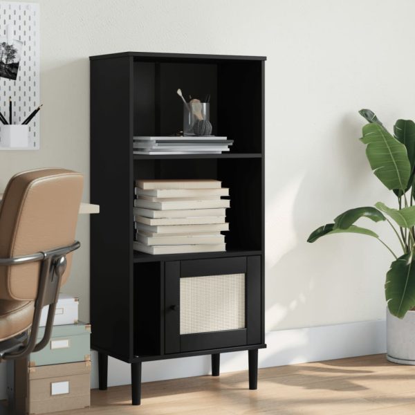 Credenza Senja Aspetto Rattan Nera 60x35x130 Cm Legno Pino