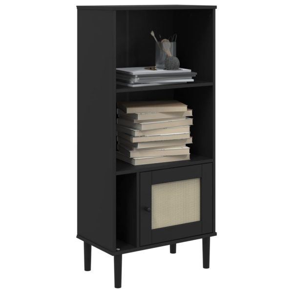 Credenza Senja Aspetto Rattan Nera 60x35x130 Cm Legno Pino - Image 3