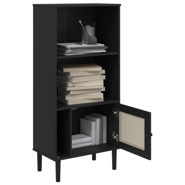 Credenza Senja Aspetto Rattan Nera 60x35x130 Cm Legno Pino - Image 4