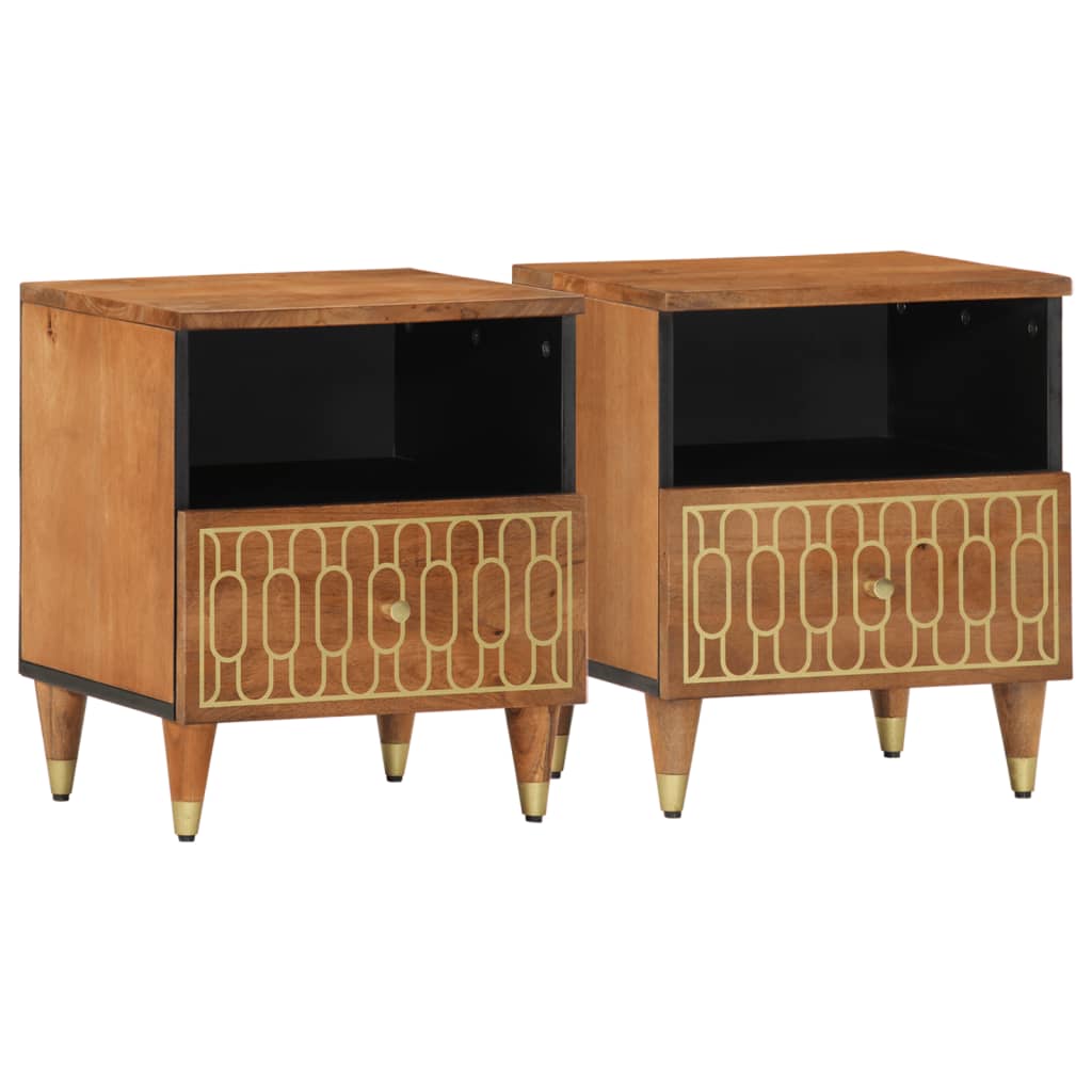 Comodini 2pz 40x33x46 Cm In Legno Massello Di Mango