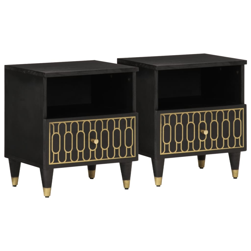Comodini 2pz 40x33x46 Cm In Legno Massello Di Mango