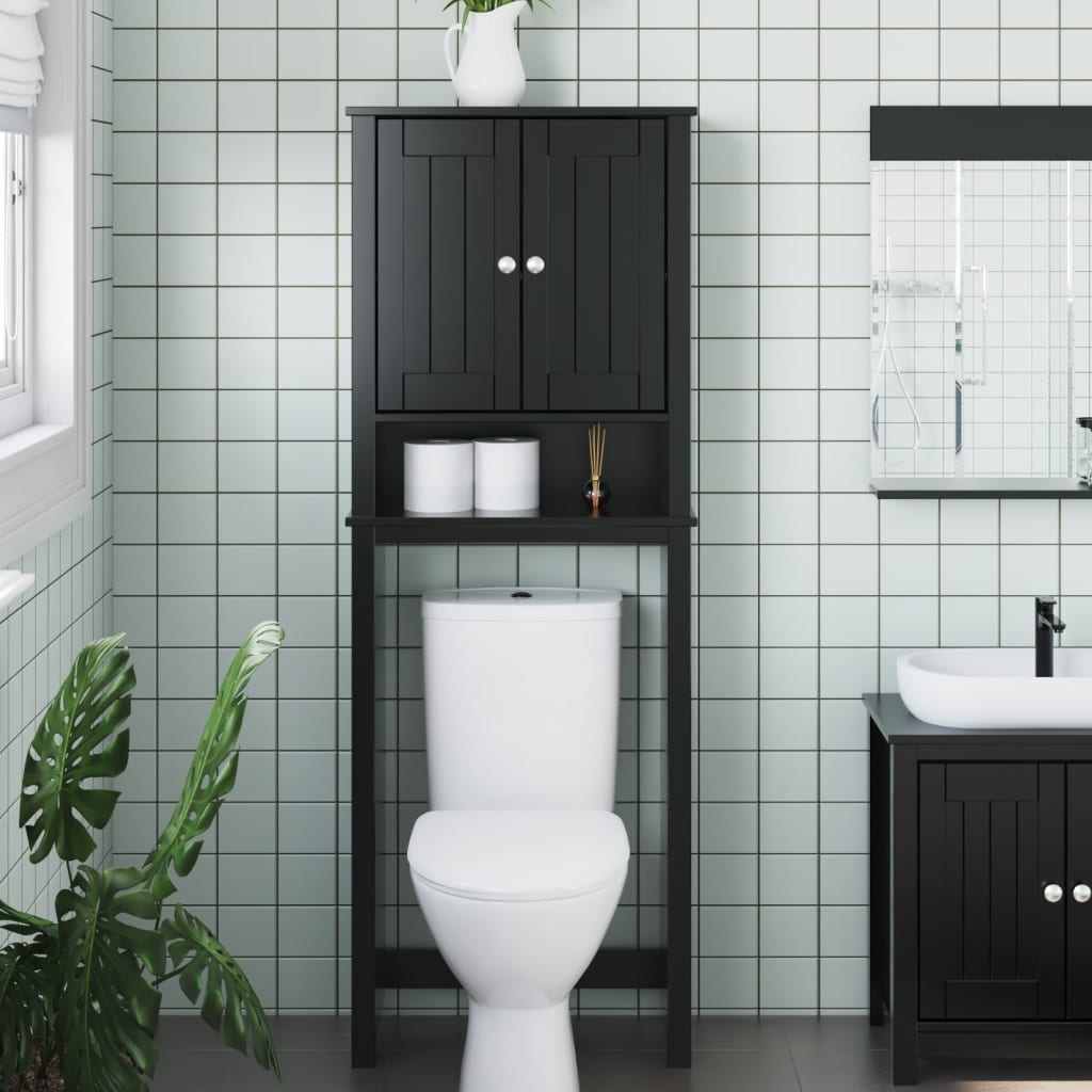 Portaoggetti Sopra Wc Berg Nero 60x27x164,5 Cm Legno Massello