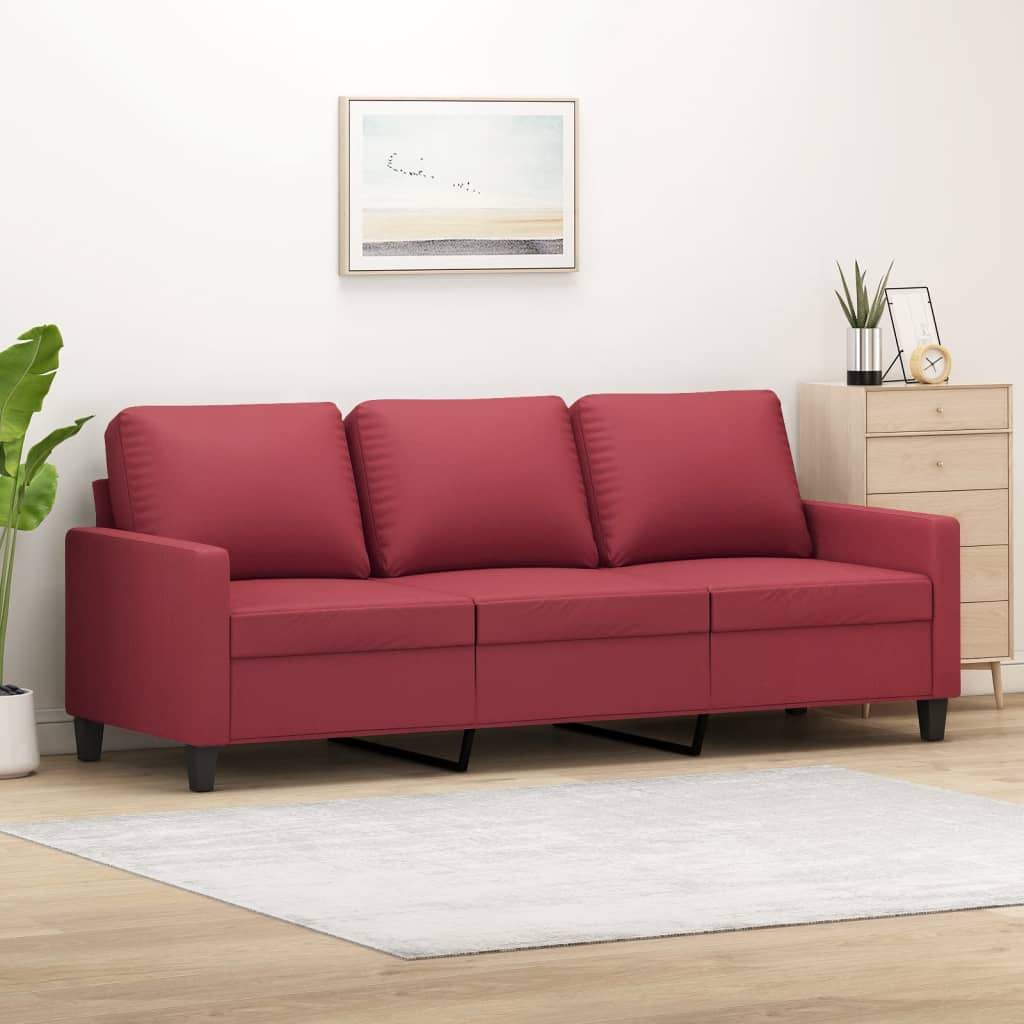 Divano A 3 Posti Rosso Vino 180 Cm In Similpelle