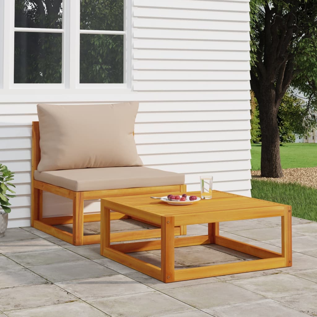 Set Divani Da Giardino 2pz Con Cuscini Legno Massello Acacia